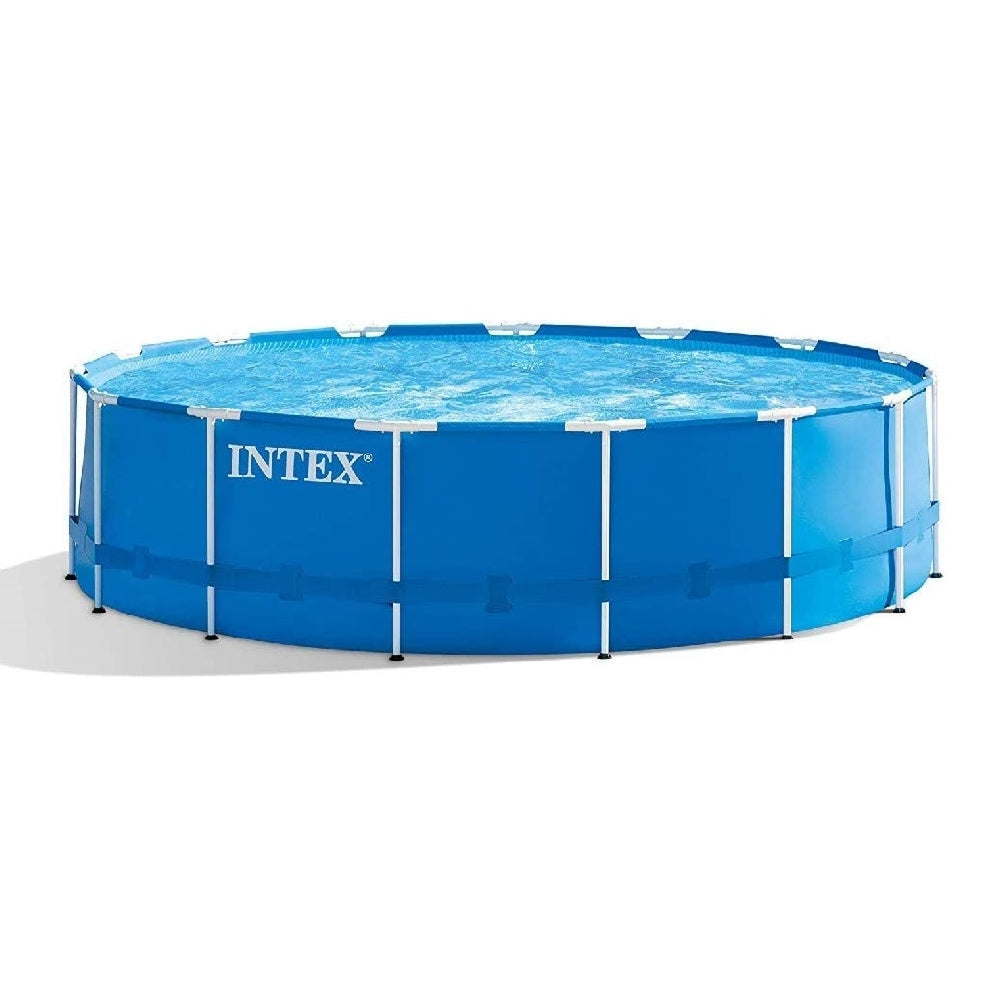 INTEX 15ft Round Metal Frame Pool Set – Classic Backyard Above Ground Pool with Krystal Clear Filter Pump & Ladder