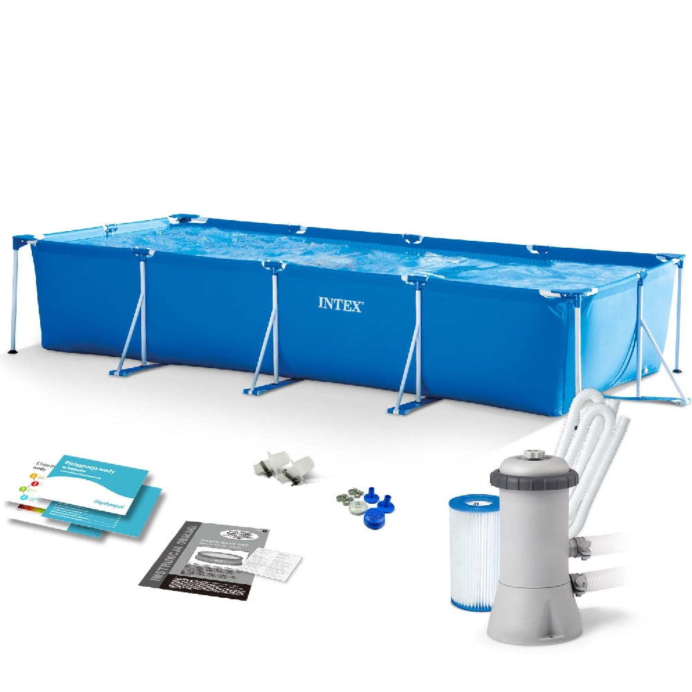 INTEX 14.75ft x 7.3ft Rectangular Metal Frame Pool Set – Reinforced Above Ground Family Pool with Ladder & Filter Kit - Image 3
