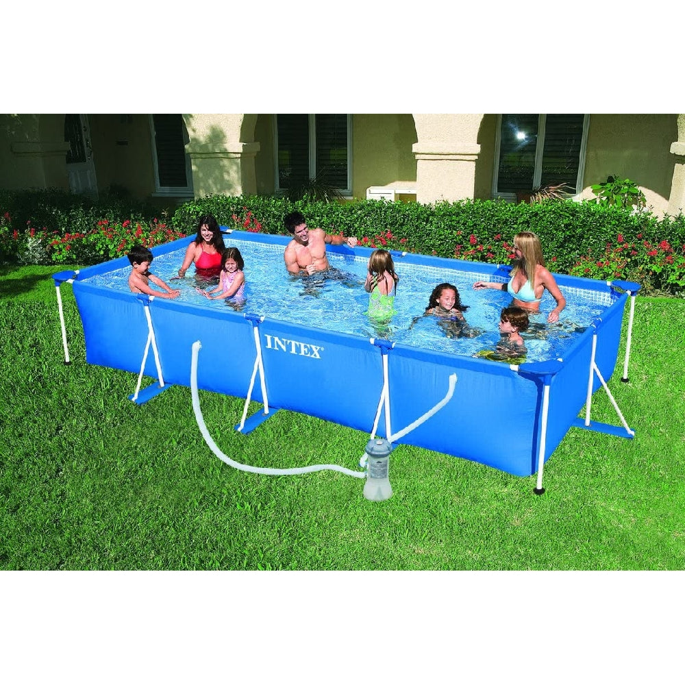 INTEX 14.75ft x 7.3ft Rectangular Metal Frame Pool Set – Reinforced Above Ground Family Pool with Ladder & Filter Kit - Image 4