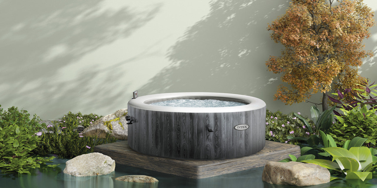 INTEX 85in PureSpa Greywood Deluxe Bubble Massage Set – 6-Person Outdoor Inflatable Hot Tub with LED Light & Wireless Controls (13+) - Image 2