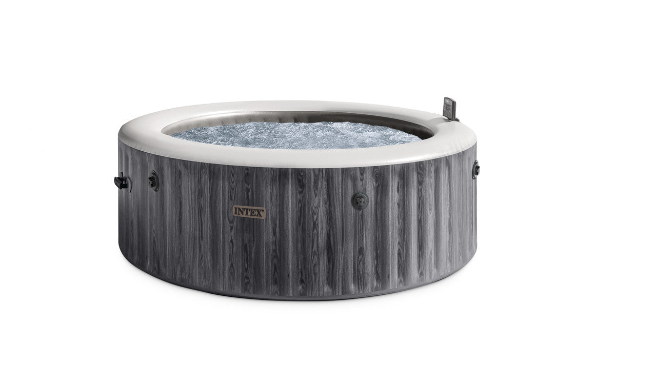 INTEX 85in PureSpa Greywood Deluxe Bubble Massage Set – 6-Person Outdoor Inflatable Hot Tub with LED Light & Wireless Controls (13+)