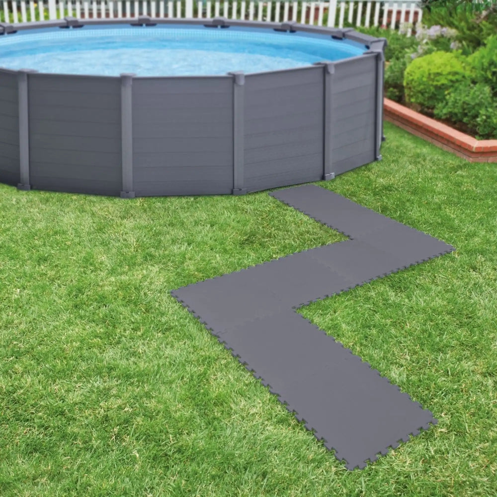 INTEX Gray Interlocking Padded Floor Protectors – 8-Pack EVA Foam Mats for Above Ground Pool & Spa Bases - Image 2