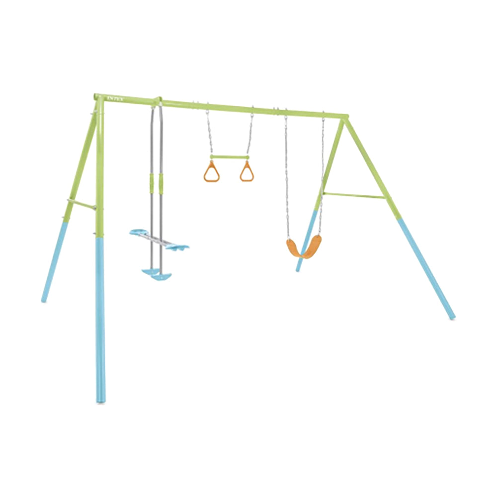 INTEX 3-Function Outdoor Backyard Swing Set – Durable Metal Frame Playground with Two Swings & Glider