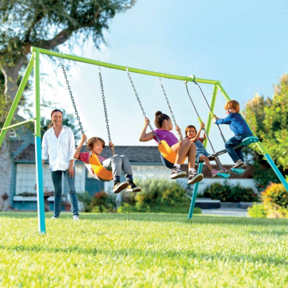 INTEX 3-Function Outdoor Backyard Swing Set – Durable Metal Frame Playground with Two Swings & Glider - Image 2