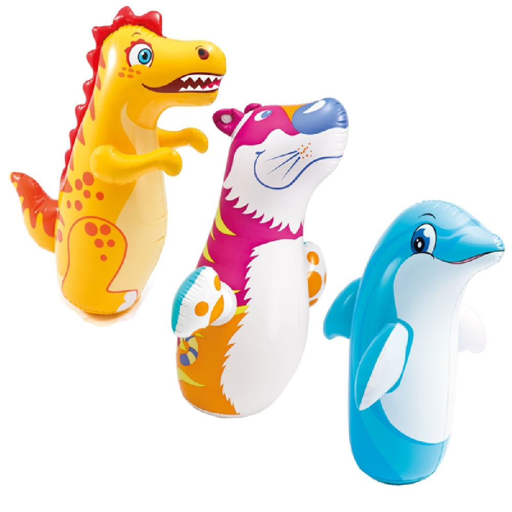 INTEX 3D Inflatable Animal Bop Bags – Weighted Sand-Base Punching Toys for Active Kids