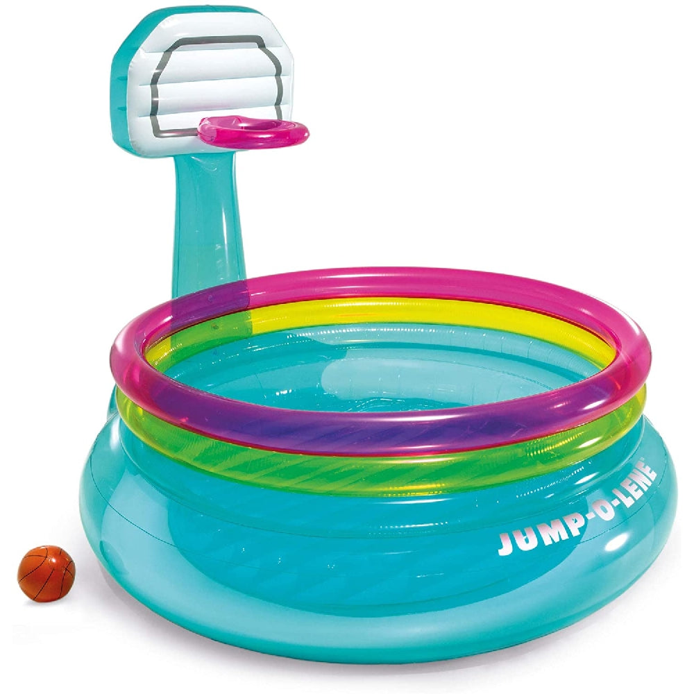 INTEX Jump-O-Lene Shoot 'N Bounce – Inflatable Bouncer with Basketball Hoop and Soft Safety Walls