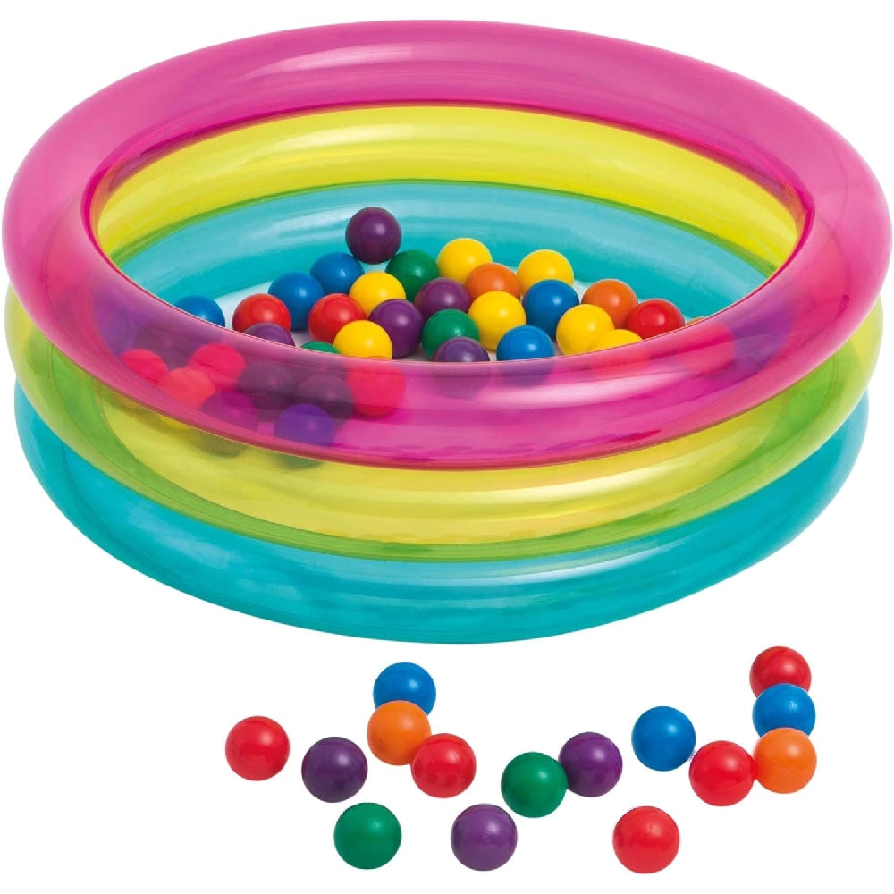 INTEX 3-Ring Inflatable Baby Ball Pit – Soft Padded Wading Pool/Ball Pit Includes 50 Colorful Play Balls