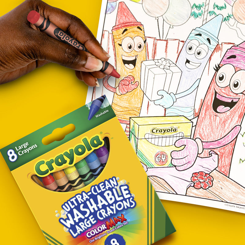 CRAYOLA Large Ultra-Clean Washable Crayons – 8 Count