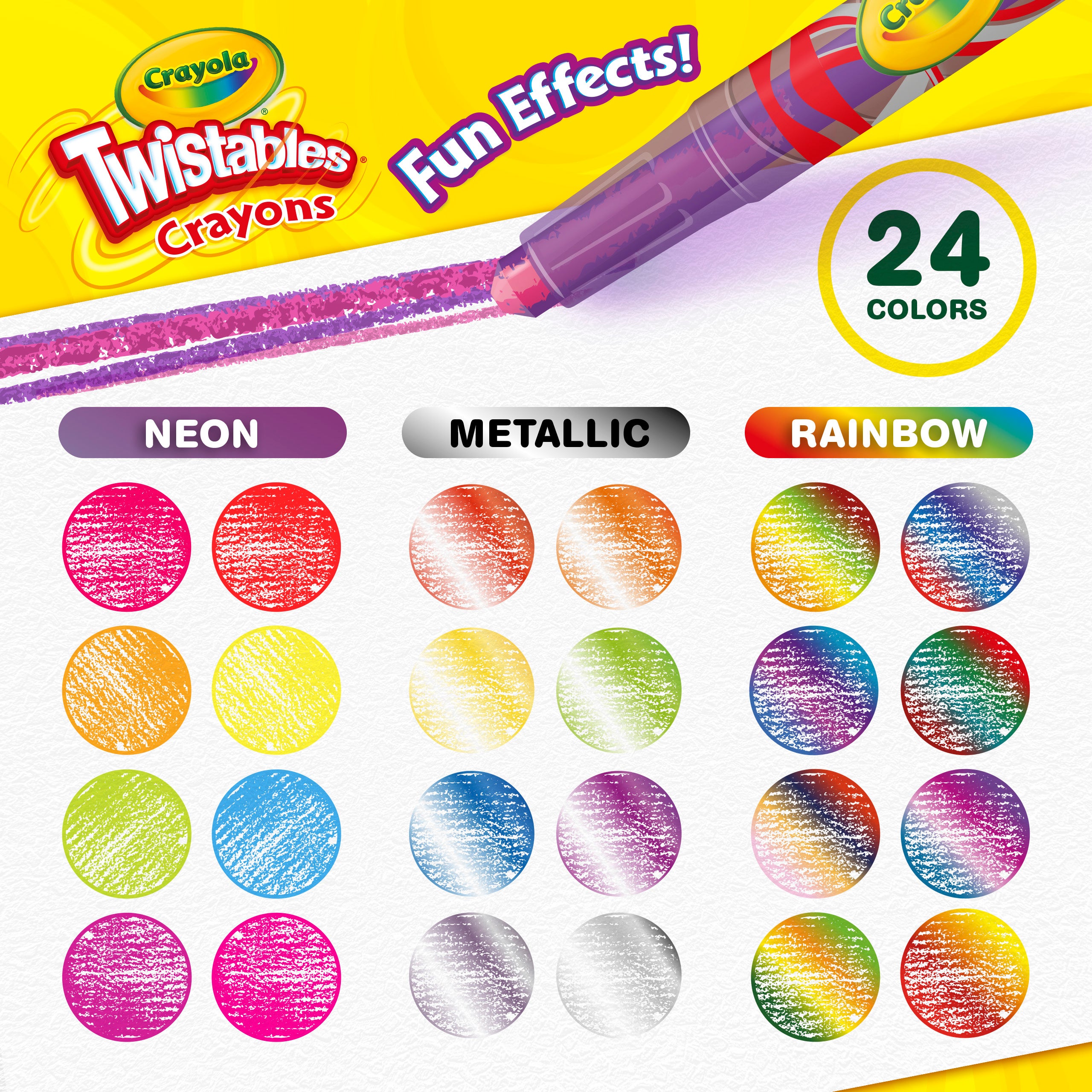 CRAYOLA Twistable Rainbow Fun Effect Crayons - 24 Color