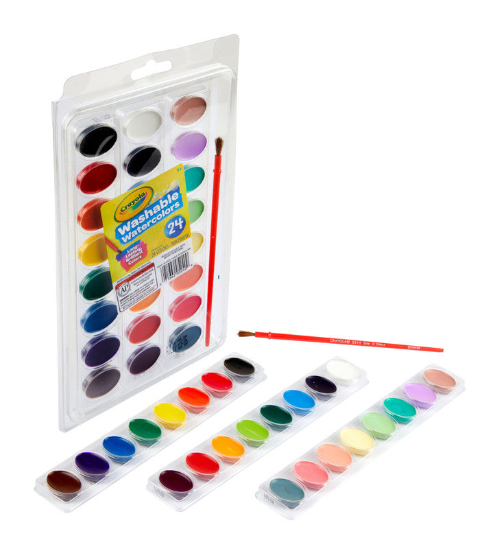 CRAYOLA LLC Crayola 24ct Washable Watercolors with 3 Trays and Brush – Vibrant, Mess-Free Painting for Kids & Classrooms