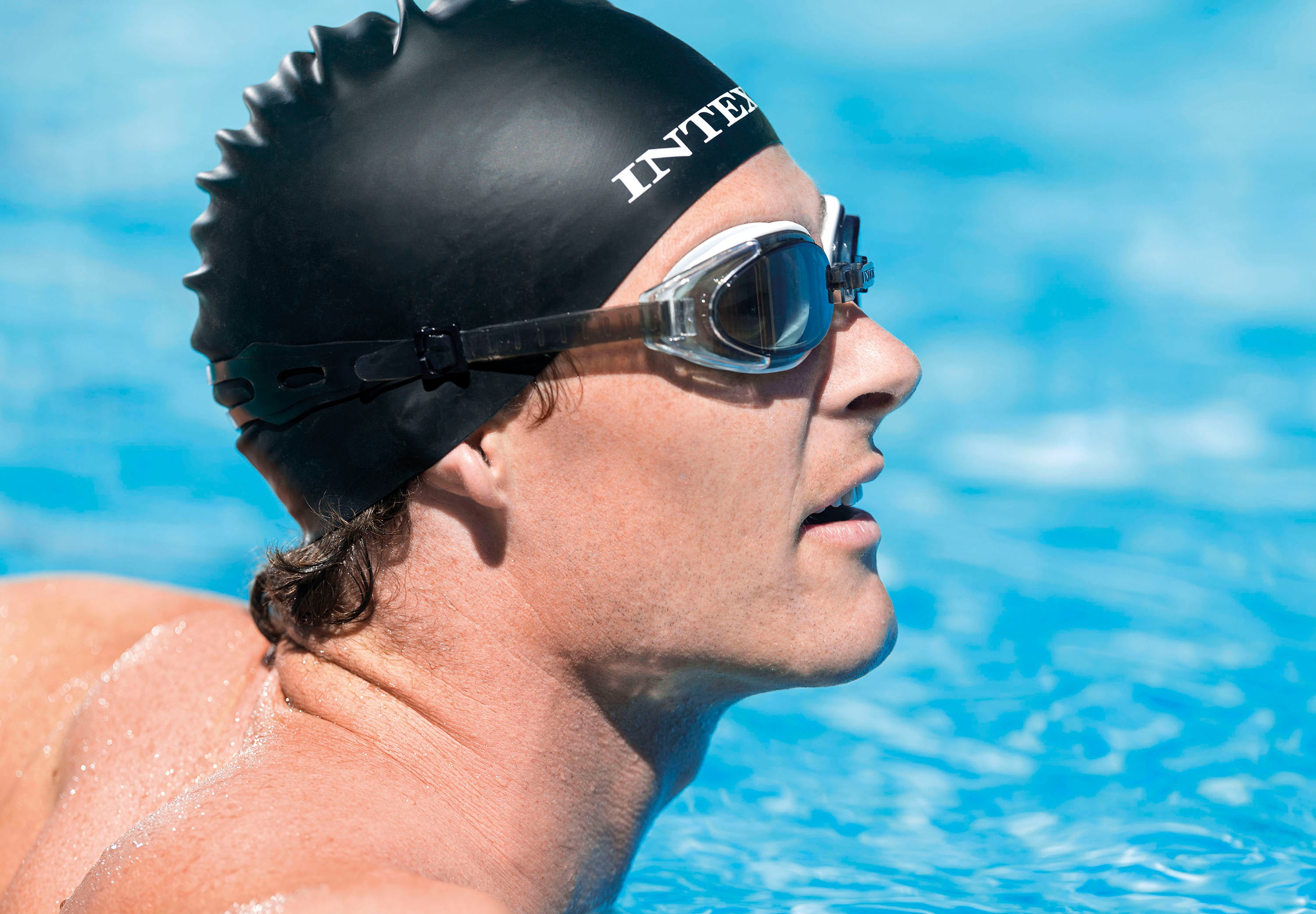 INTEX Water Pro Swim Goggles – Adult Panoramic Wide Vision, Adjustable Silicone Strap