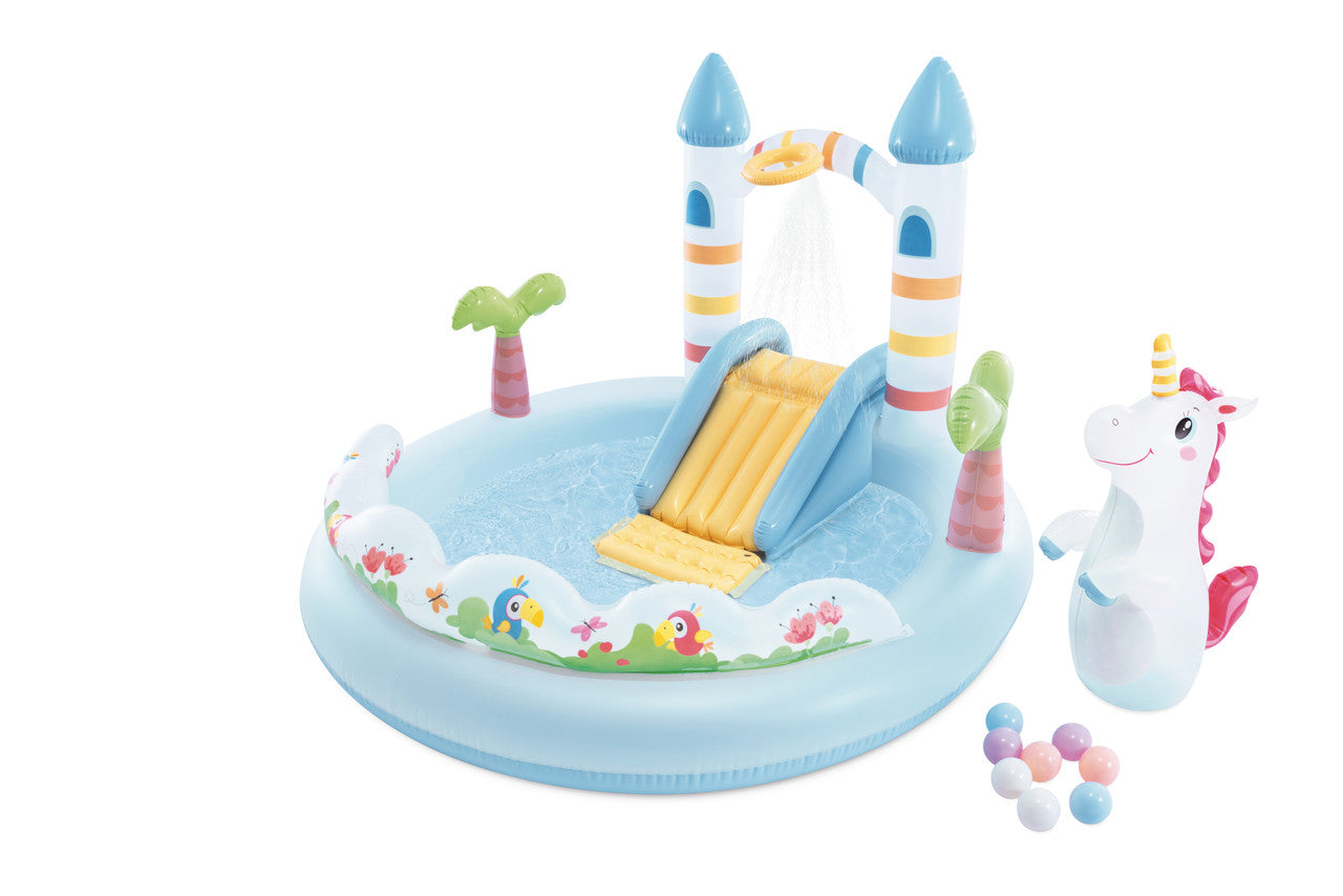 INTEX Unicorn Castle Inflatable Play Center – Magical Water Park with Slide, Ring Toss, & Sprayer - Image 2