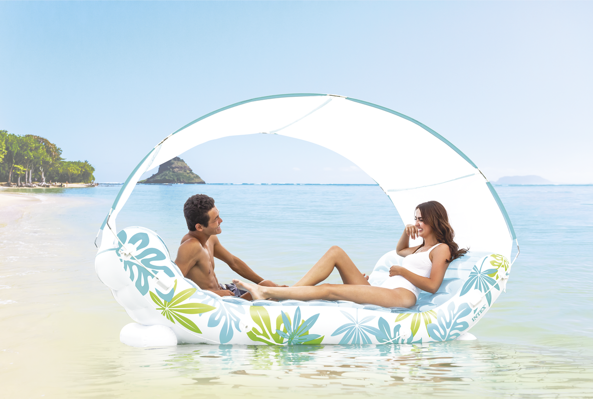 INTEX Tropical Canopy Inflatable Water Lounge – Luxury Pool Recliner with Removable UPF 50+ Sun Shade
