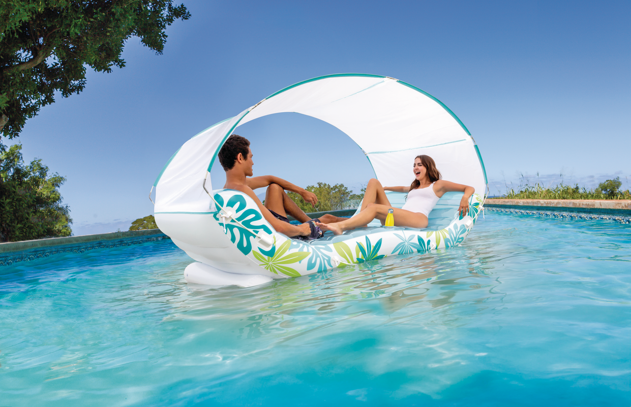 INTEX Tropical Canopy Inflatable Water Lounge – Luxury Pool Recliner with Removable UPF 50+ Sun Shade - Image 3