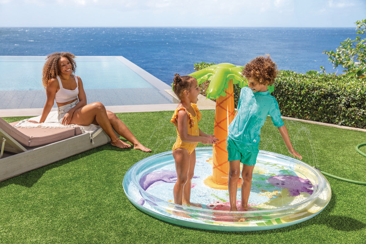 INTEX Palm Tree Spray Kiddie Pool – Tropical Theme Inflatable Splash Pad with Integrated Water Sprinkler - Image 4