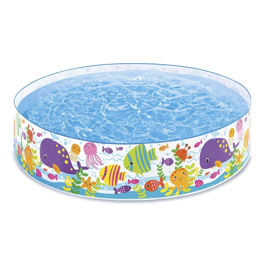 INTEX Snapset Non-Inflatable Ocean Pool – Easy Setup Hard-Wall Wading Pool with Sea Life Print