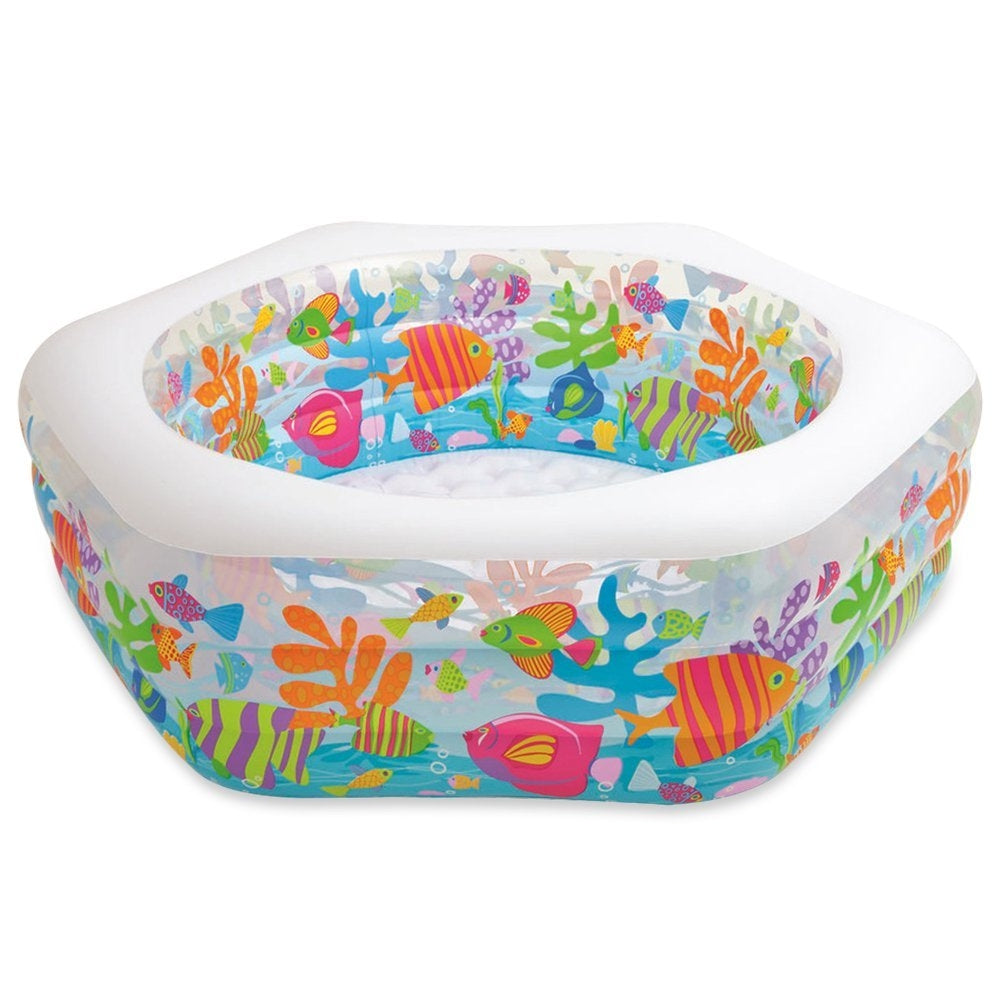INTEX 6.25ft Ocean Reef Inflatable Pool – Realistic Inflatable Floor for Comfort & Vibrant Sea Life Graphics