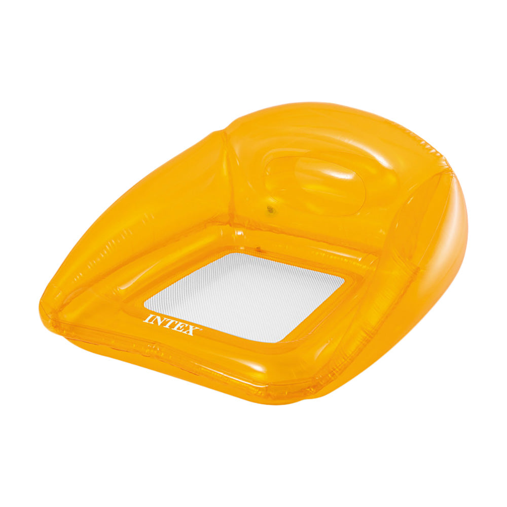 INTEX Transparent Deluxe Inflatable Water Lounge – Contoured Swim Float with Headrest and Cup Holder