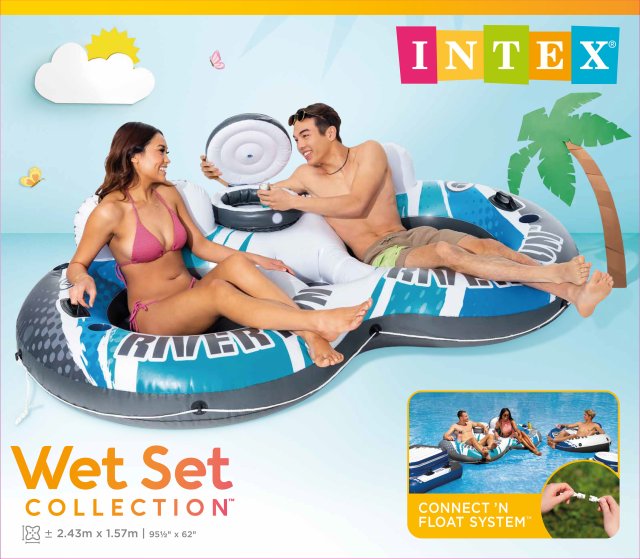INTEX Skye River Run 2 Water Lounge – 2-Person Inflatable Lake Tube with Backrests, Cooler & Cup Holders - Image 3