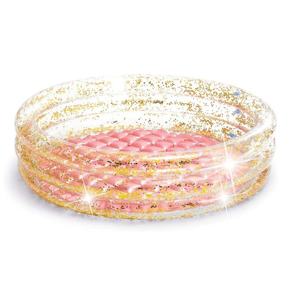 INTEX Glitter Mini Inflatable Baby Pool – Sparkling Gold/Silver Padded Bottom Splash Pool for Infants