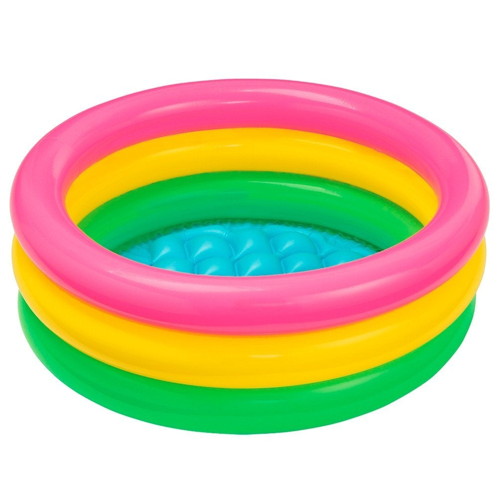 INTEX Sunset Glow Baby Pool – 3-Ring Rainbow Inflatable Toddler Splash Pool with Padded Safety Floor - Image 2