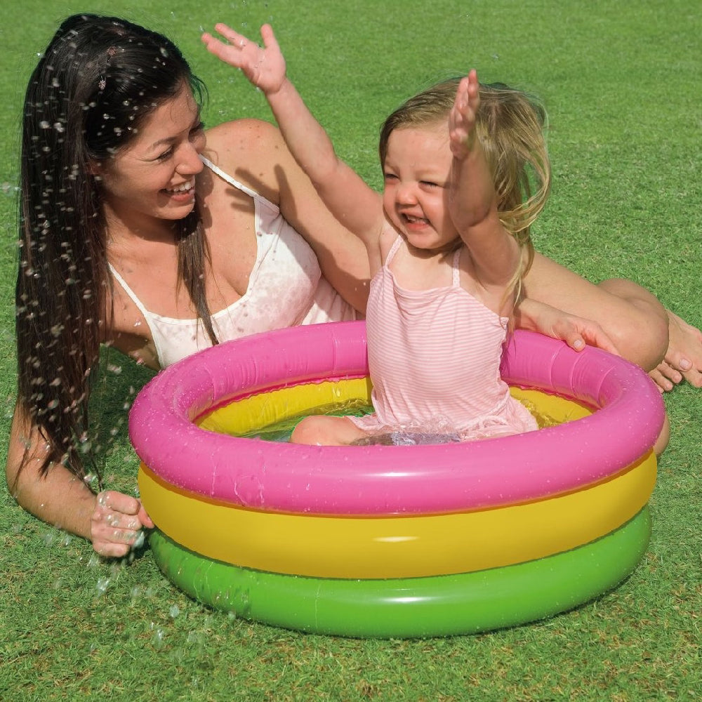 INTEX Sunset Glow Baby Pool – 3-Ring Rainbow Inflatable Toddler Splash Pool with Padded Safety Floor - Image 3