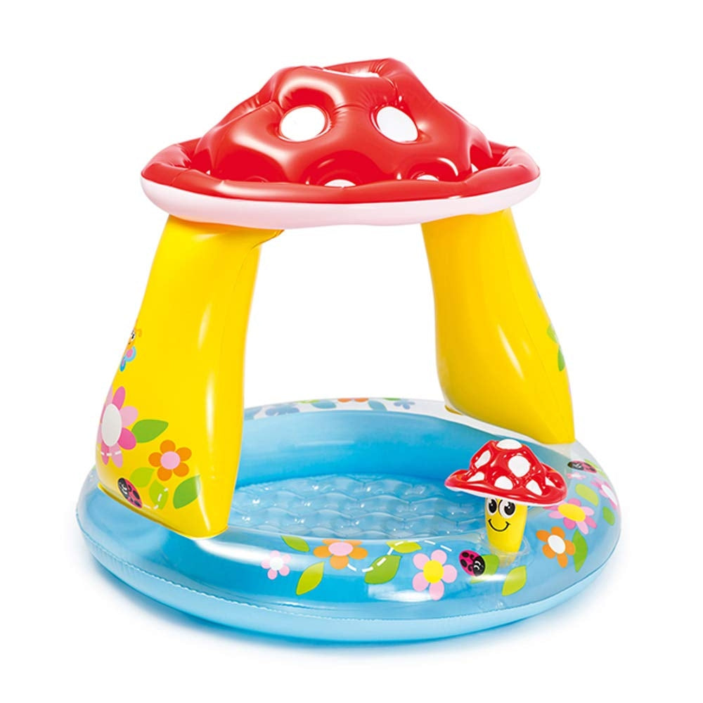 INTEX Mushroom Inflatable Baby Pool – Whimsical Toadstool Shape Toddler Pool with Built-in Sunshade