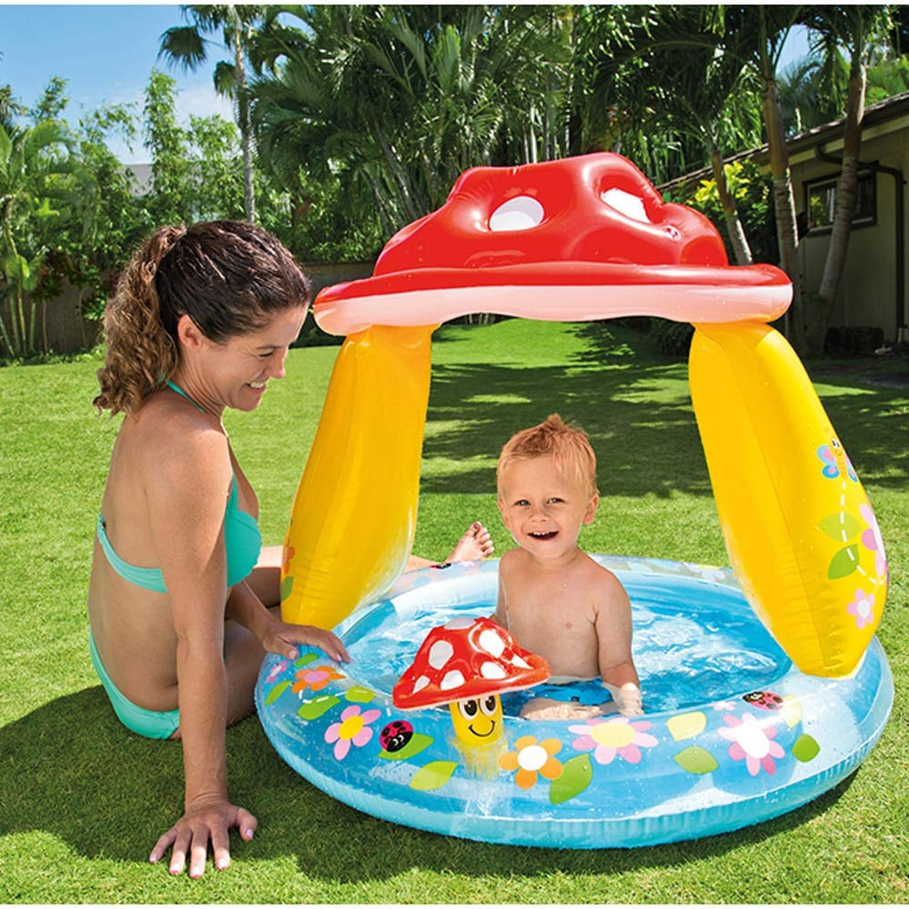 INTEX Mushroom Inflatable Baby Pool – Whimsical Toadstool Shape Toddler Pool with Built-in Sunshade - Image 2
