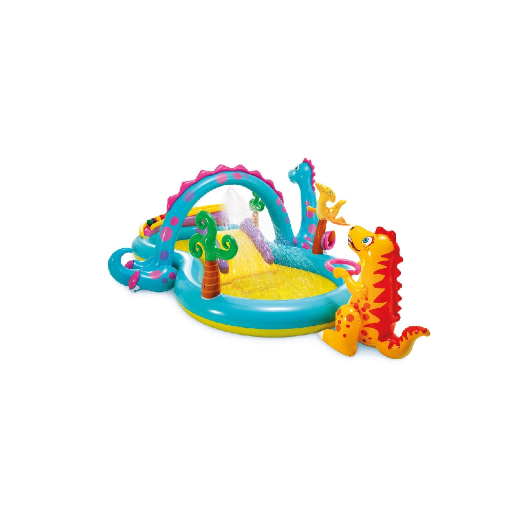INTEX Dinoland Inflatable Water Play Center – Large Backyard Splash Pad with Slide & Dino Hoops - Image 2