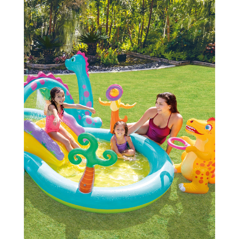 INTEX Dinoland Inflatable Water Play Center – Large Backyard Splash Pad with Slide & Dino Hoops - Image 3