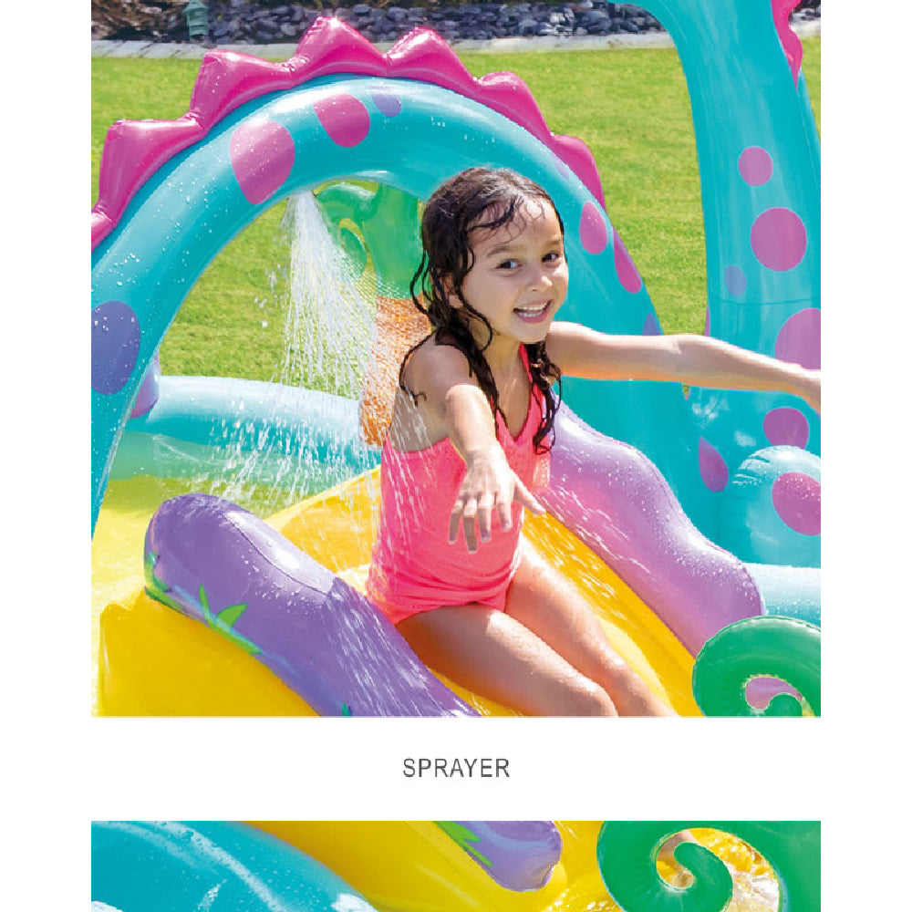 INTEX Dinoland Inflatable Water Play Center – Large Backyard Splash Pad with Slide & Dino Hoops - Image 4