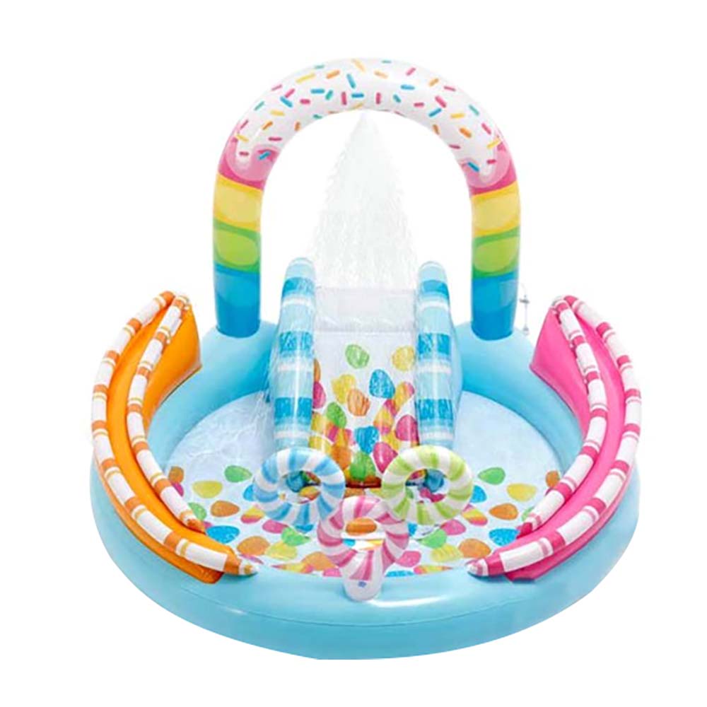 INTEX Candy Fun Inflatable Play Center – Vibrant Water Splash Pad with Slide & Sweets-Themed Inflatables