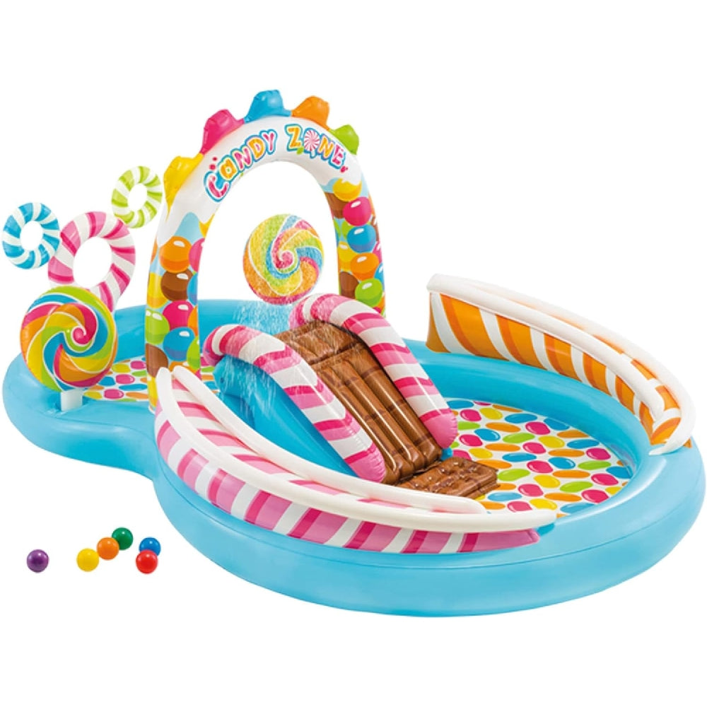 INTEX Candy Zone Inflatable Play Center – Giant Gingerbread Water Park with Slide, Rails & Candy Ball Game