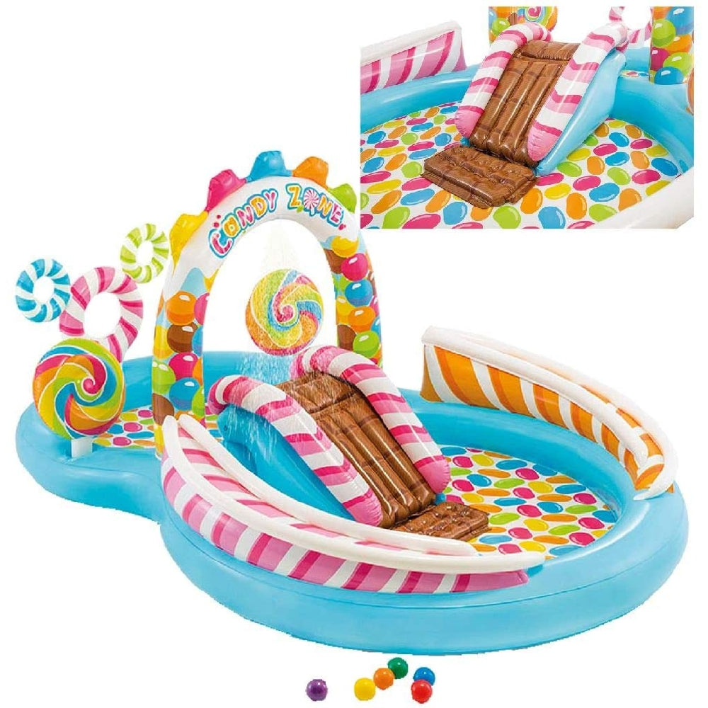 INTEX Candy Zone Inflatable Play Center – Giant Gingerbread Water Park with Slide, Rails & Candy Ball Game - Image 2