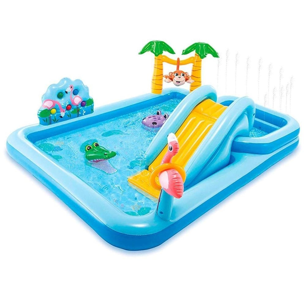 INTEX Jungle Adventures Inflatable Play Center – Double Pool Water Park with Slide & Interactive Toys