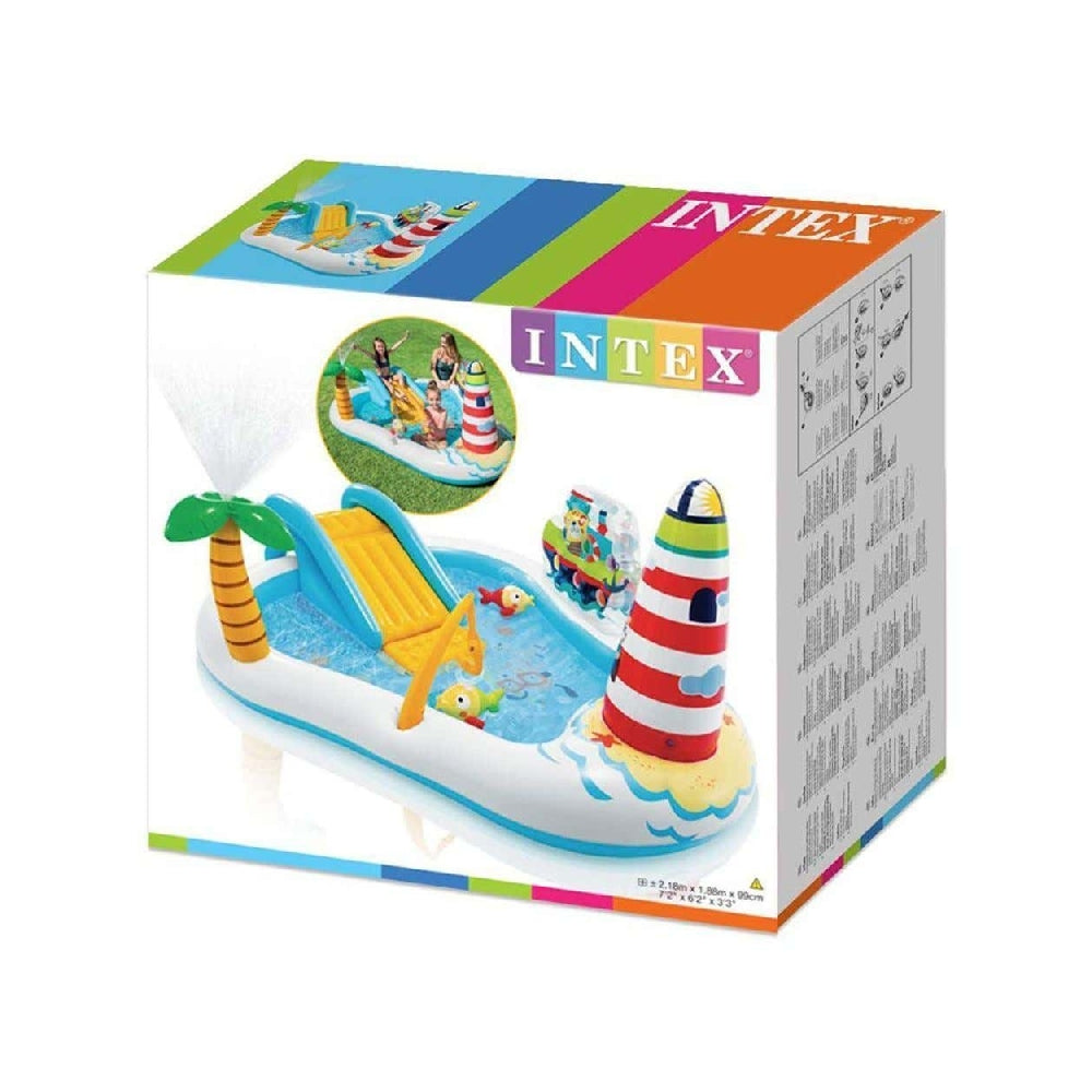 INTEX Fishing Fun Inflatable Play Center – Interactive Water Park with Slide, Palm Tree Sprayer & Fishing Game - Image 2