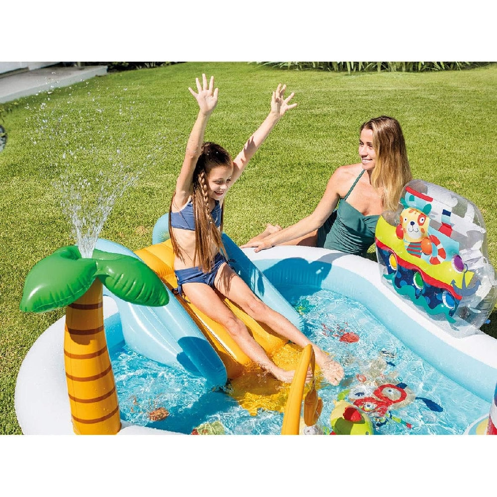 INTEX Fishing Fun Inflatable Play Center – Interactive Water Park with Slide, Palm Tree Sprayer & Fishing Game - Image 5