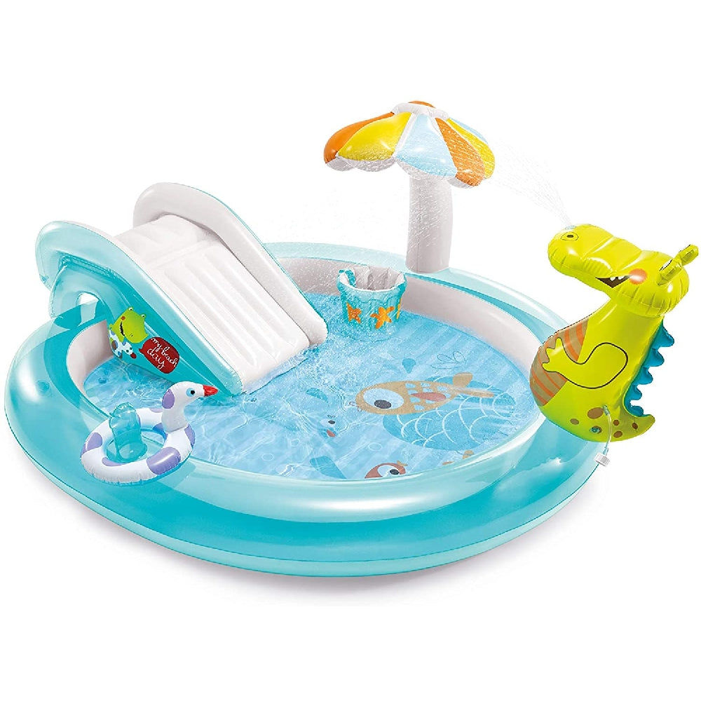 INTEX Gator Inflatable Play Center – Interactive Crocodile Water Park with Slide, Sprayer & Ring Toss