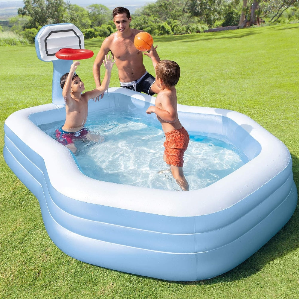 INTEX Shootin' Hoops Family Inflatable Pool – Backyard Splash Pool with Built-in Basketball Hoop & Ball - Image 2