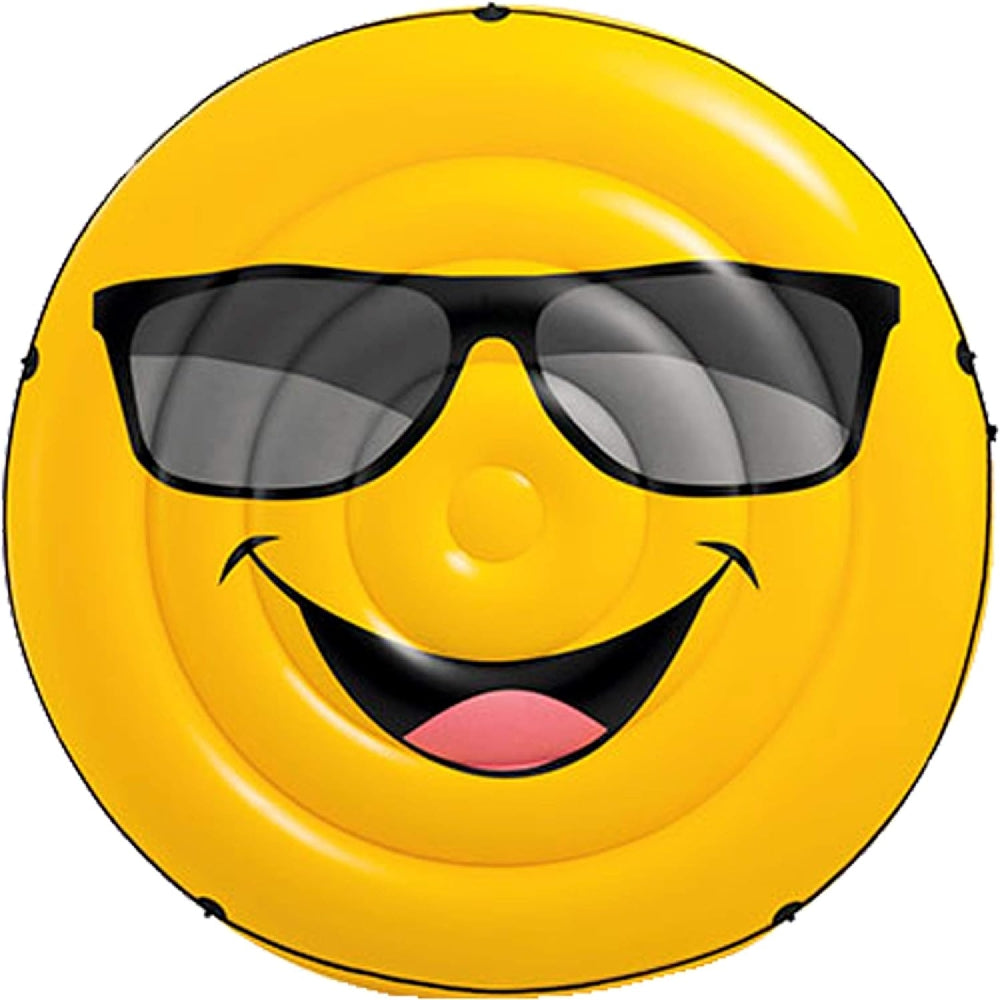 INTEX Cool Guy Emoji Island Float – Oversized Yellow Face Inflatable Water Lounge for Social Fun (13+)