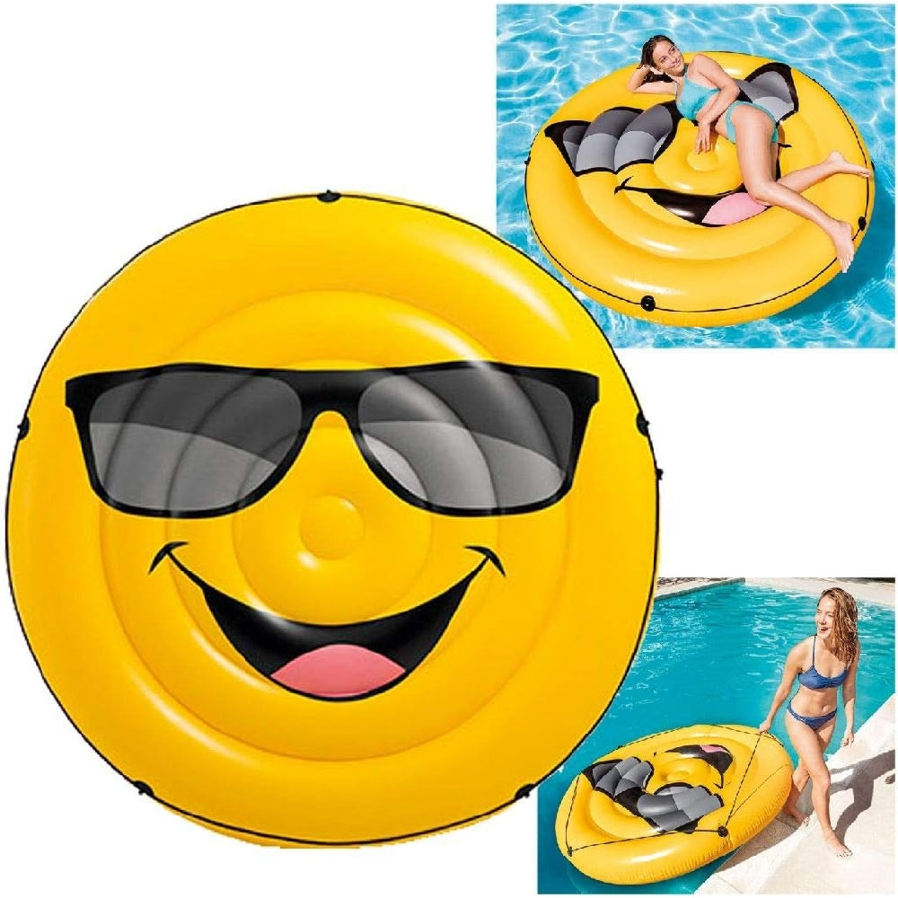 INTEX Cool Guy Emoji Island Float – Oversized Yellow Face Inflatable Water Lounge for Social Fun (13+) - Image 3