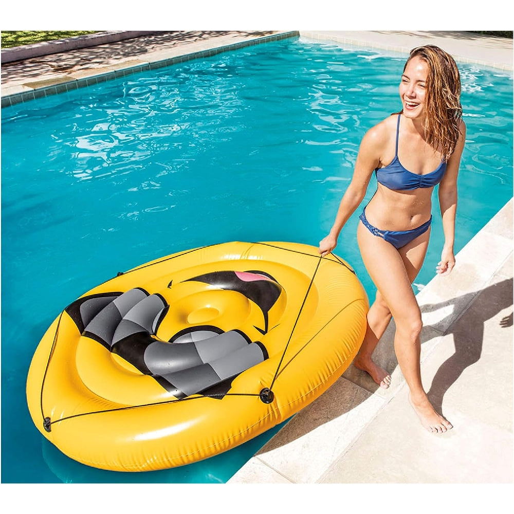 INTEX Cool Guy Emoji Island Float – Oversized Yellow Face Inflatable Water Lounge for Social Fun (13+) - Image 5