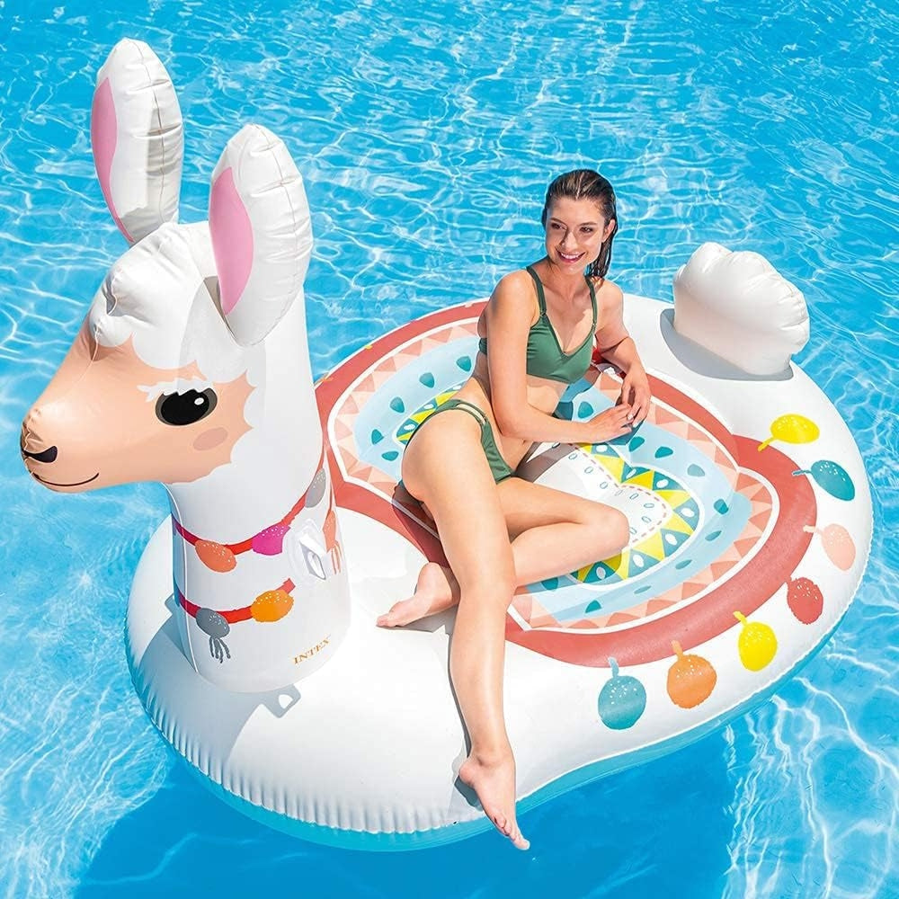 INTEX Mega Llama Island Float – Oversized Inflatable Llama Ride-On with Colorful Blanket Graphics (13+) - Image 3
