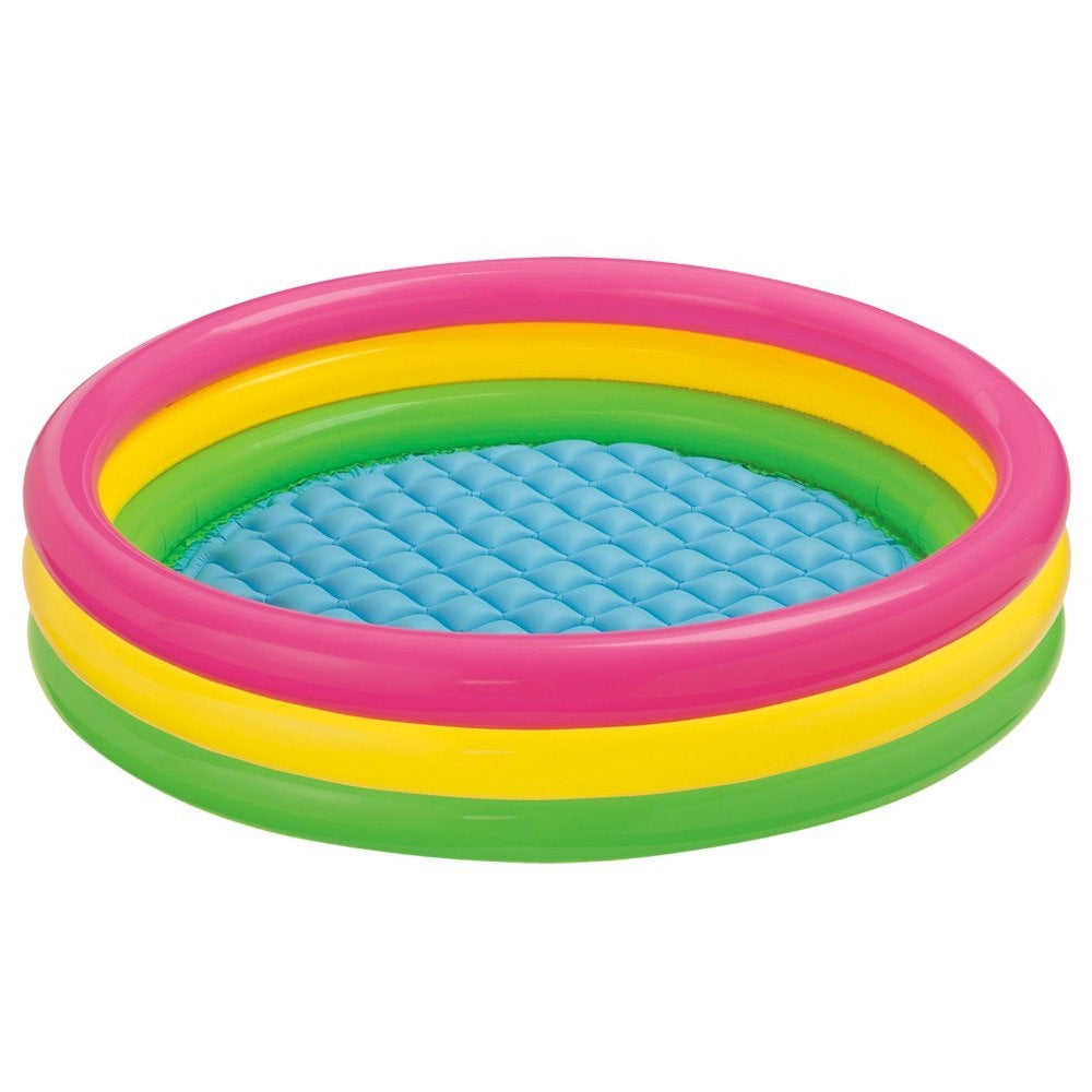 INTEX Sunset Glow Baby Pool – 3-Ring Rainbow Inflatable Toddler Splash Pool with Soft Padded Floor - Image 2