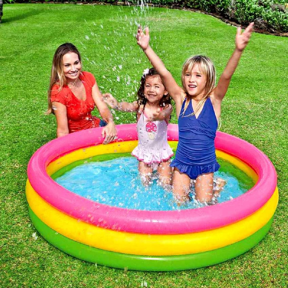 INTEX Sunset Glow Baby Pool – 3-Ring Rainbow Inflatable Toddler Splash Pool with Soft Padded Floor - Image 3