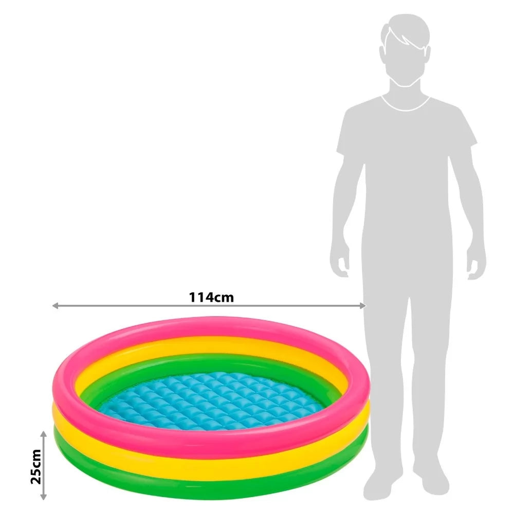 INTEX Sunset Glow Baby Pool – 3-Ring Rainbow Inflatable Toddler Splash Pool with Soft Padded Floor - Image 5