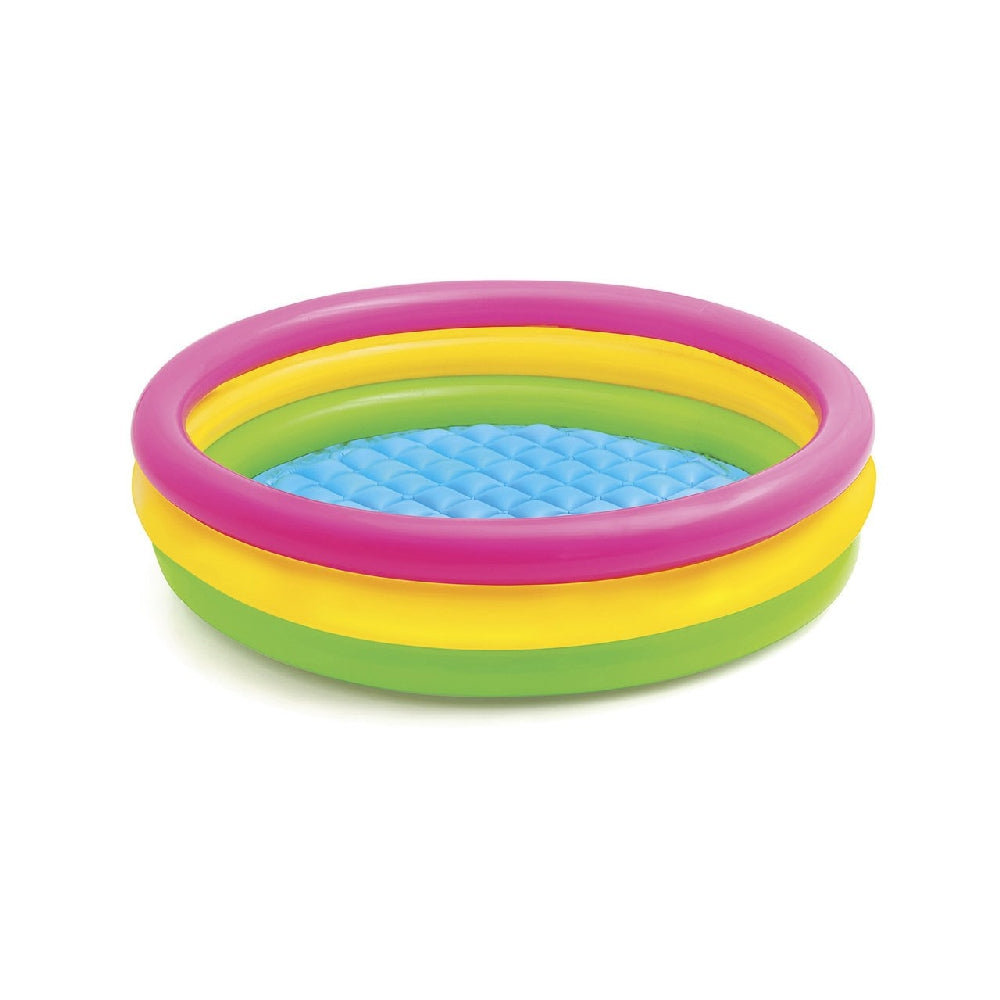 INTEX 3-Ring Sunset Glow Inflatable Pool – Classic Round Rainbow Wading Pool for Backyard Water Play