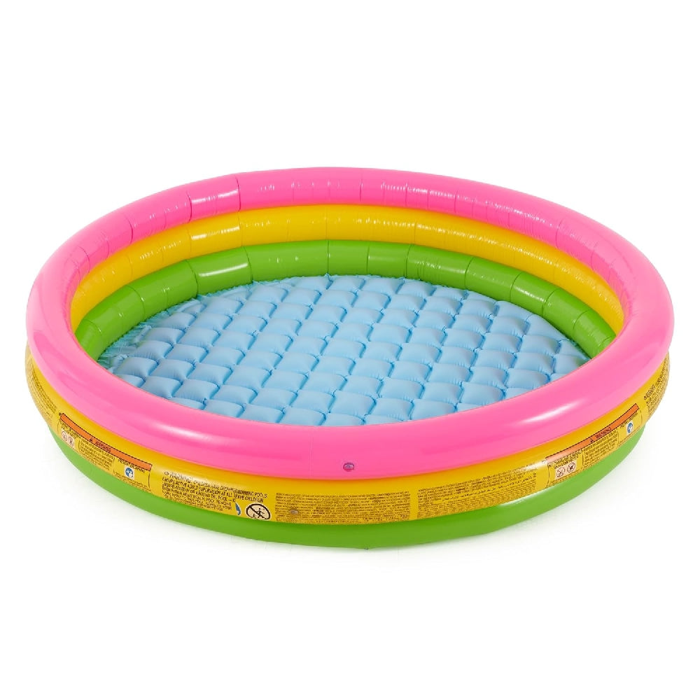 INTEX 3-Ring Sunset Glow Inflatable Pool – Classic Round Rainbow Wading Pool for Backyard Water Play - Image 2