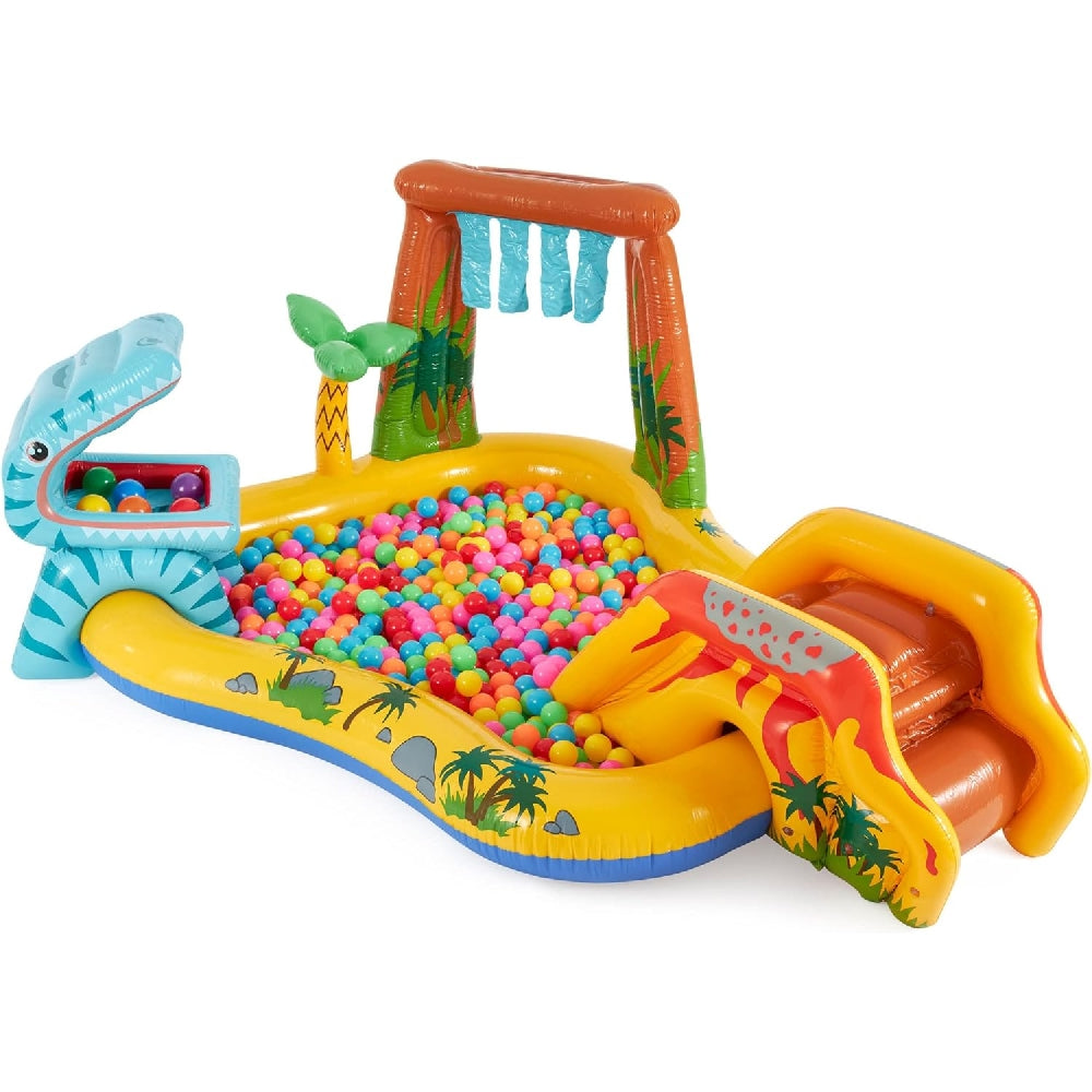 INTEX Dinosaur Inflatable Play Center – Volcano Splash Pad with Slide, Dino Hoops & Ball Game - Image 2