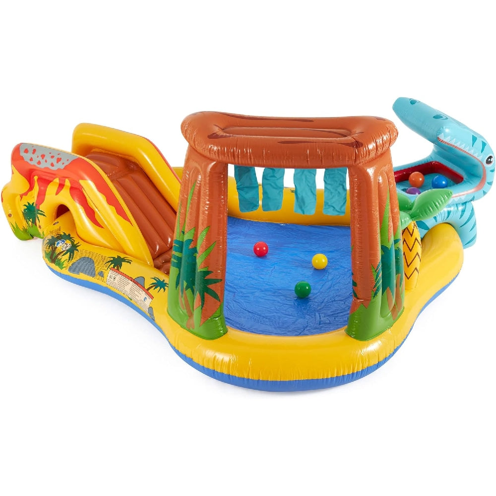 INTEX Dinosaur Inflatable Play Center – Volcano Splash Pad with Slide, Dino Hoops & Ball Game - Image 3
